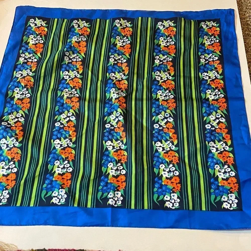 Floral Striped Silk Scarf